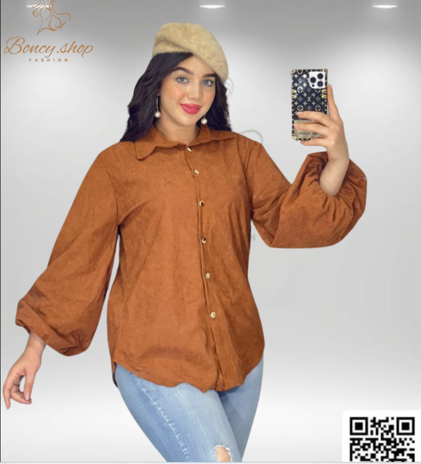 شميز كم نفخ زراير قطيفة مضلع