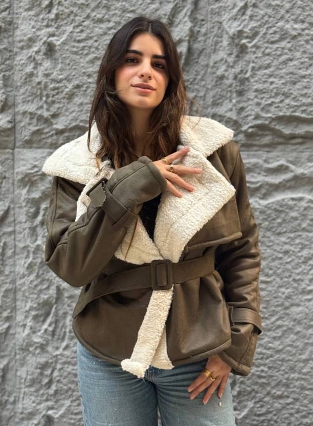 ✨ جاكيت تريندي فرو بحزام ✨