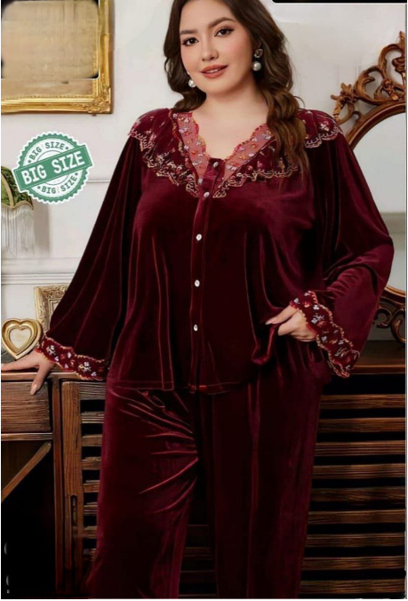 : بيجامة شتوي فاخرة 3 قطع – بولر × ستان × قطيفة