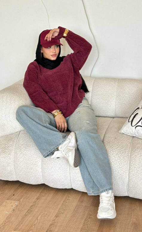 بلوفر قطيفة فتحتين جانبية