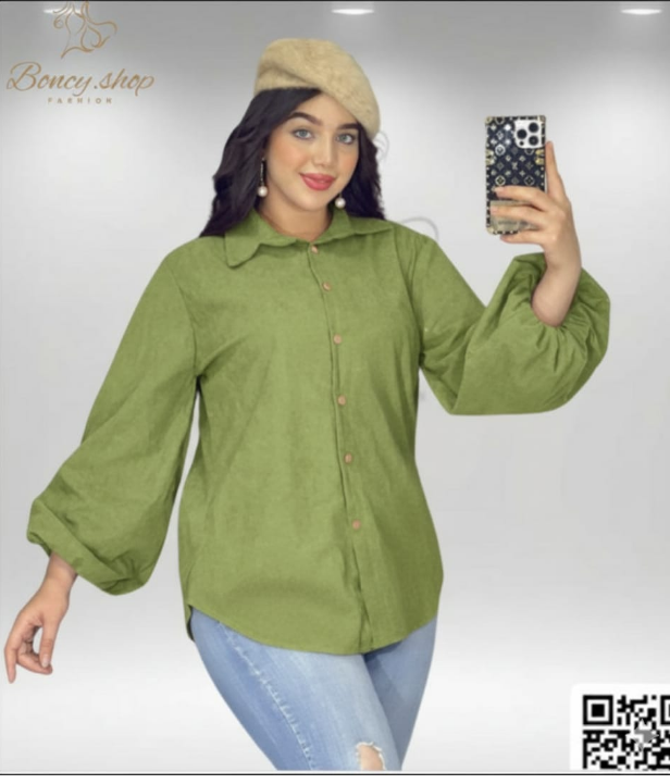 شميز كم نفخ زراير قطيفة مضلع