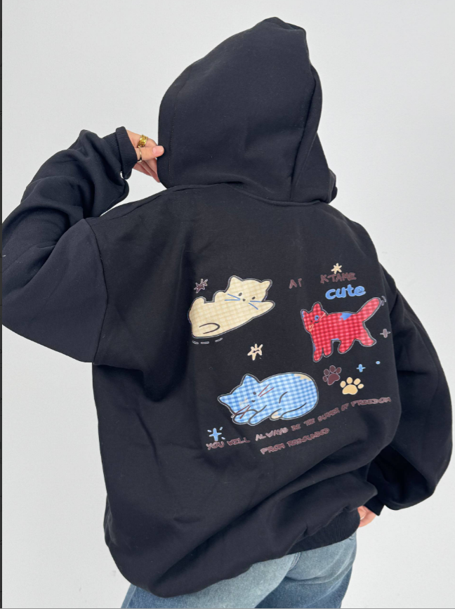 هودي طباعة قطن 100% بسوستة كاملة